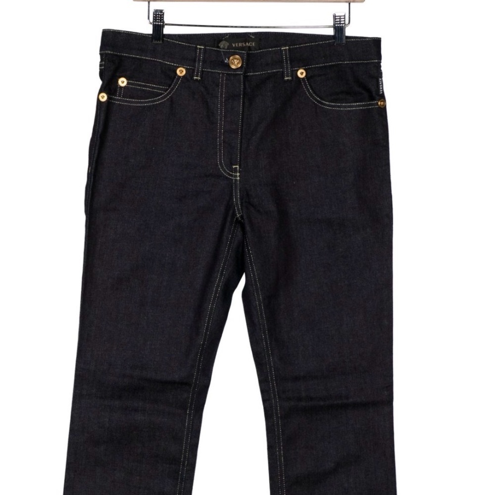 Versace Black Straight Jeans with Gold Medusa Embellishment - Picture 2 of 2